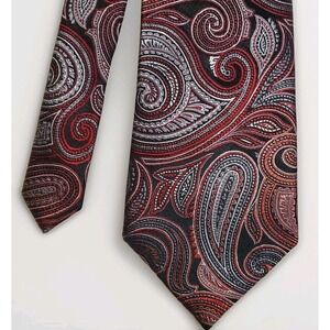 Sean John Men's Tie 100% Silk Black & Red Paisley Pattern 59 Inches